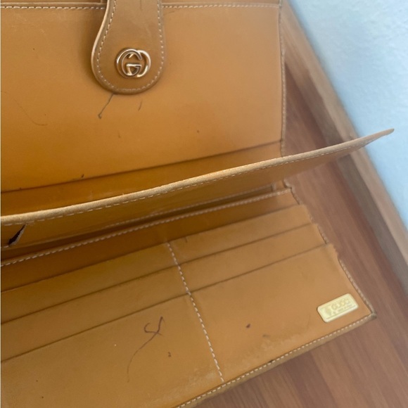 Vtg 80’s Gucci GG Monogram Long Wallet Bifold Gold Accents Iconic - Picture 8 of 16